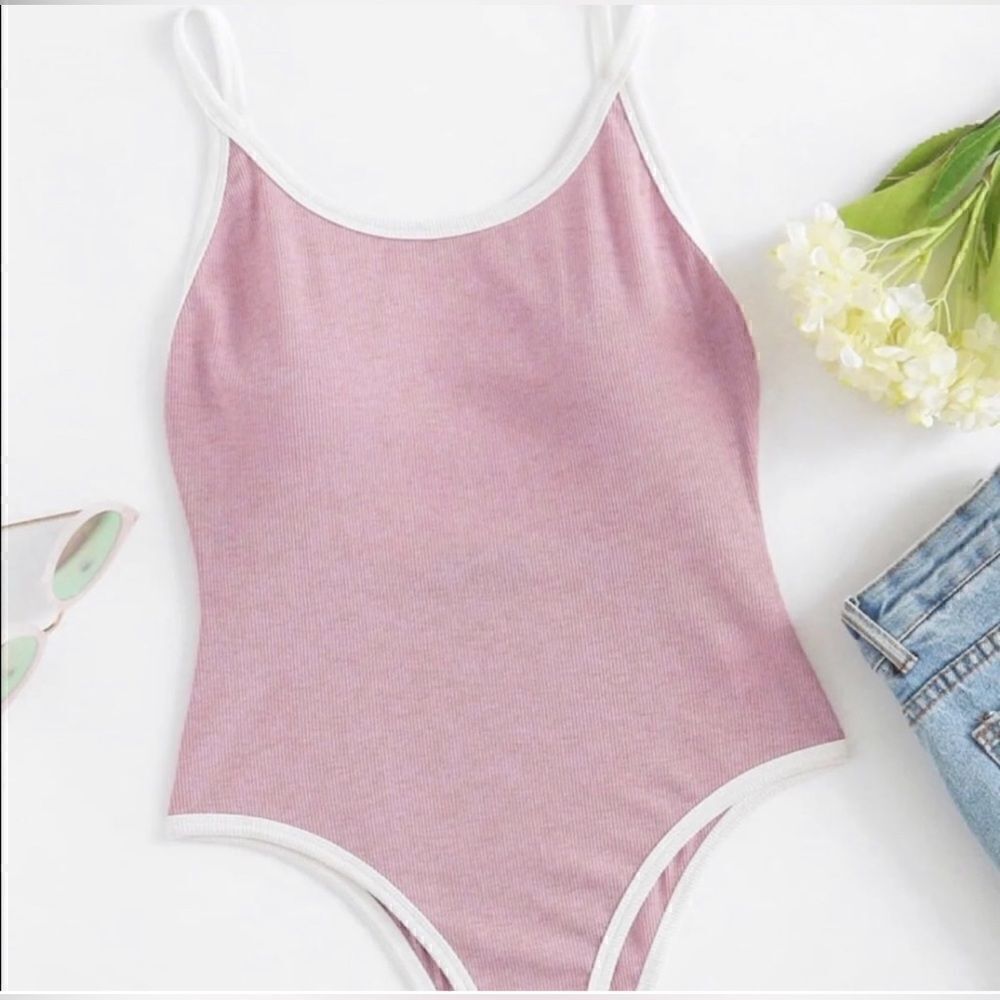Chic Shein Pink Ribbed Bodysuit